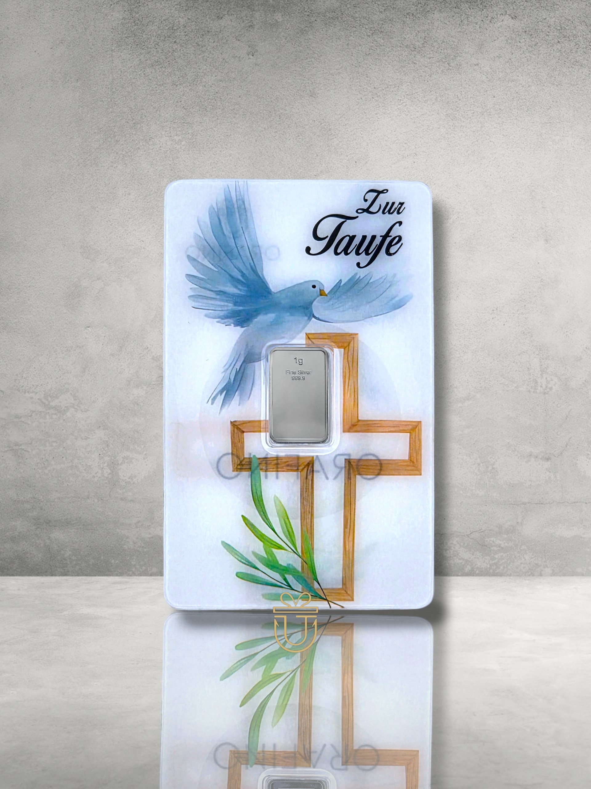 Orafino Geschenkkarte " Zur Taufe" Weiße Taube 1 g