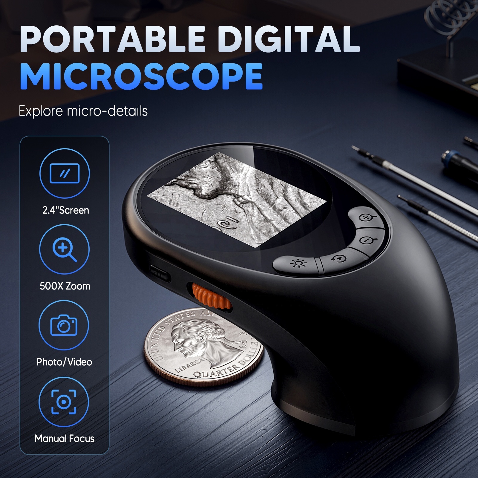 Digitalmikroskop 500× mit 2,4″ Display | Münzen, Gold & Edelmetalle